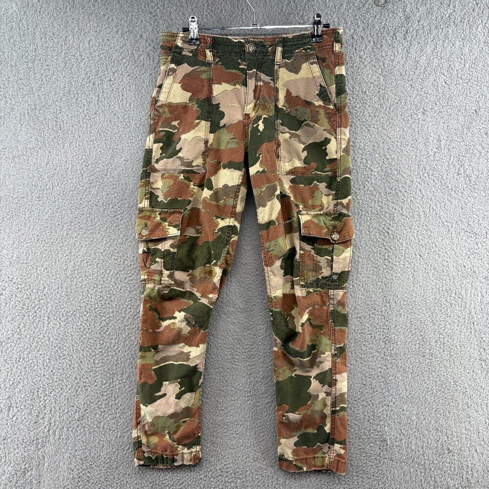 Anthropologie Camo Utility Cargo Pants Size 26 | Cotton Linen Blend Slim